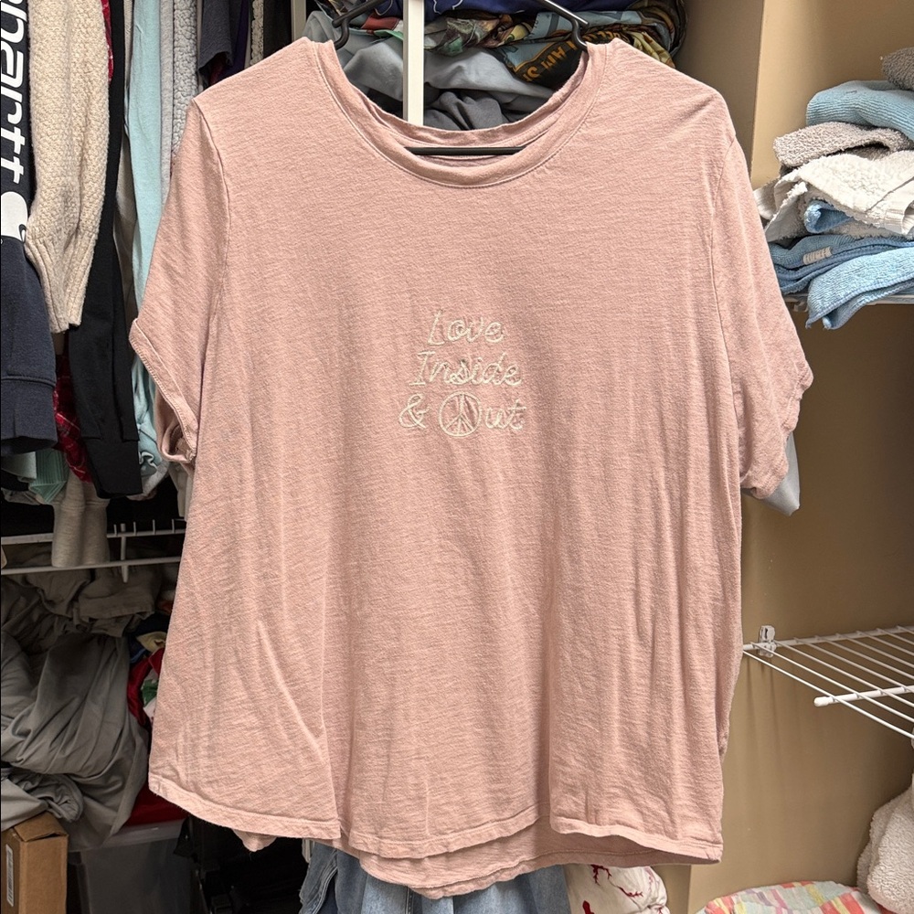 Old Navy Pink Short Sleeve Tee with Embroidered 'Love Inside & Out'